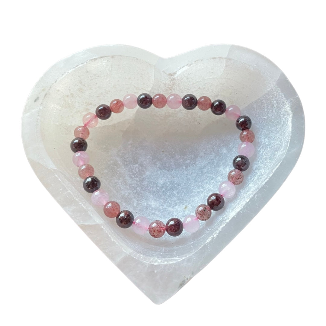 Rose Quartz, Strawberry Quartz & Garnet Bead Bracelet